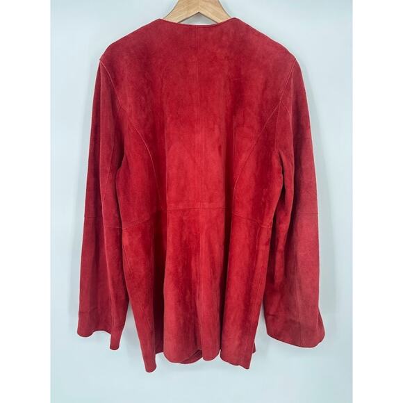 Eileen Fisher Petite Large Deep Rich Red Button Goat Suede Leather Blazer Jacket - Picture 4 of 9